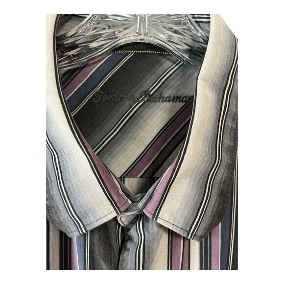 Vtg Tommy Bahama Men’s XXL Striped Shirt – Silk Blend Button Down, Gray Purple B - Picture 2 of 6